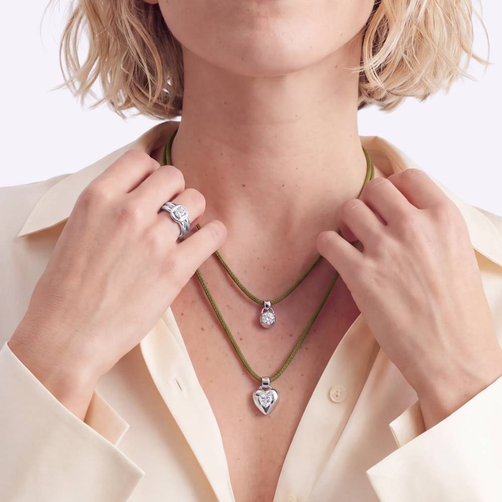 No. 2 Round 1.0CT Diamond Necklace in Silver on an Adjustable Olive Green Cord-2 product photo