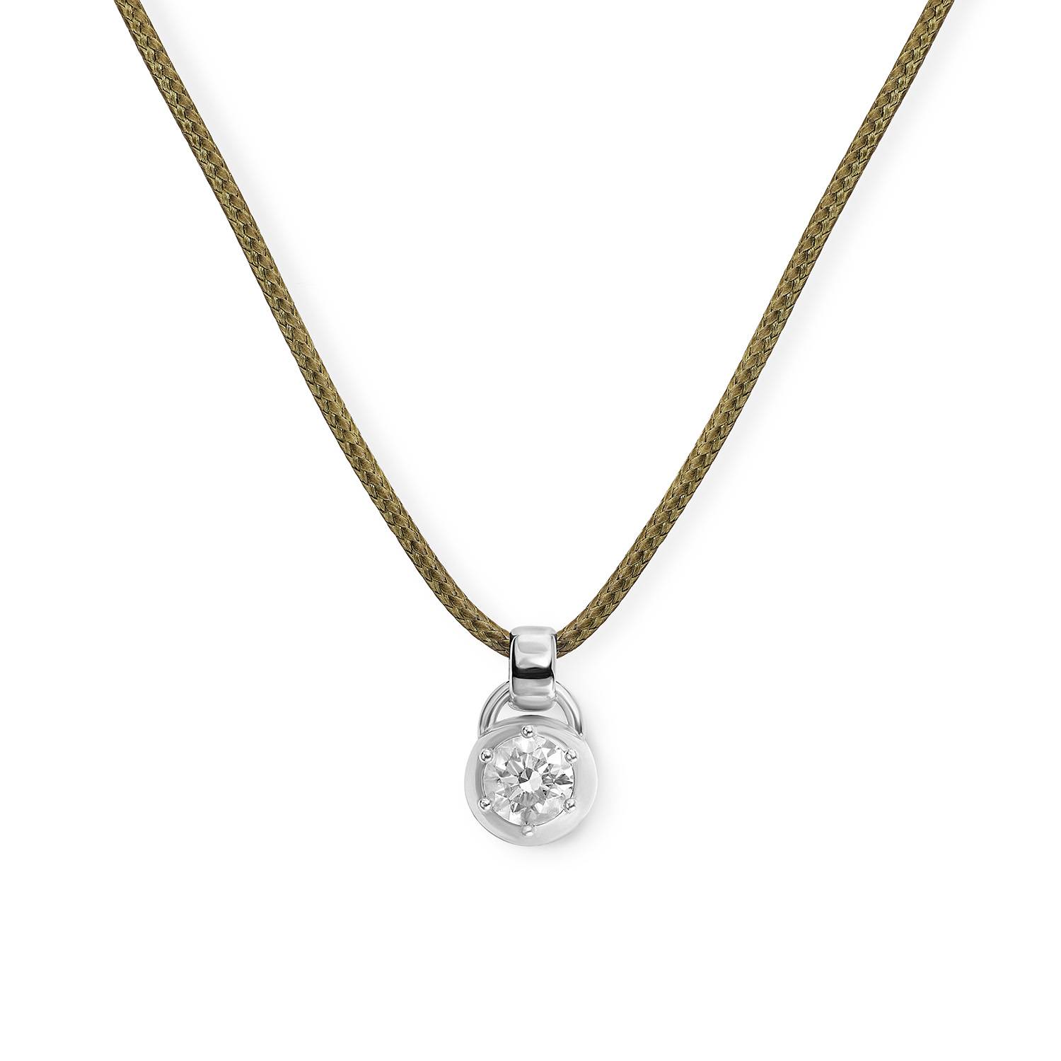 No. 2 Round 1.0CT Diamond Necklace in Silver on an Adjustable Olive Green Cord-4 product photo