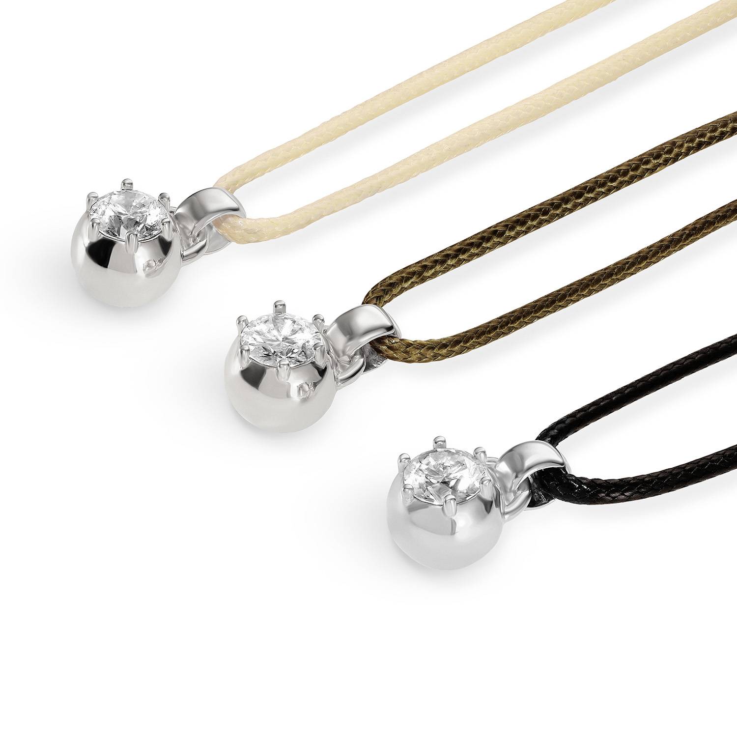 No. 2 Round 1.0CT Diamond Necklace in Silver on an Adjustable Olive Green Cord-6 product photo