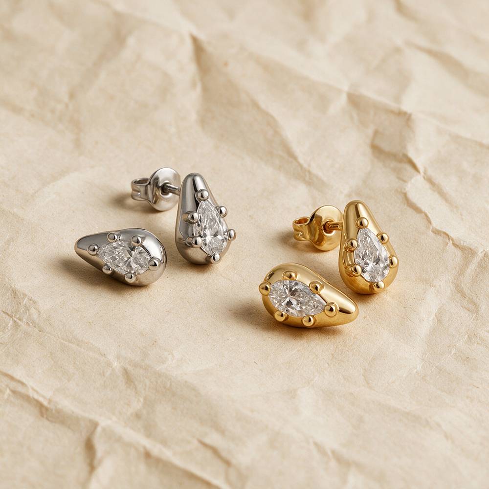 No. 3 Pear 0.30CT Diamond Stud Earrings in Silver-2 product photo