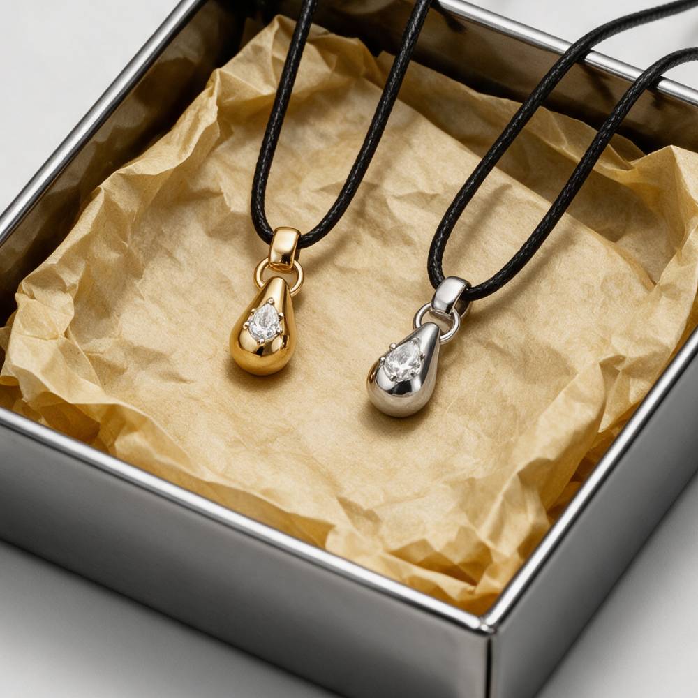 No. 3 Pear 0.25CT Diamond Necklace in Gold on an Adjustable Black Cord-3 product photo