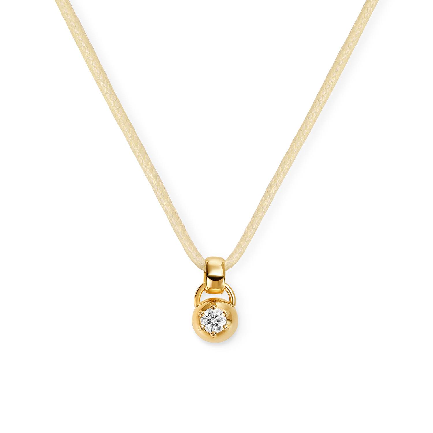 No. 2 Round 0.25CT Diamond Necklace in Gold on an Adjustable Butter Yellow Cord-4 product photo