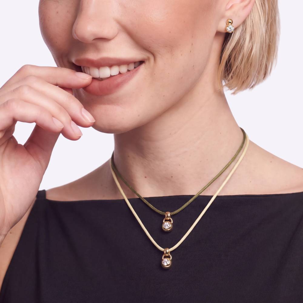 No. 2 Round 0.25CT Diamond Necklace in Gold on an Adjustable Butter Yellow Cord-2 product photo
