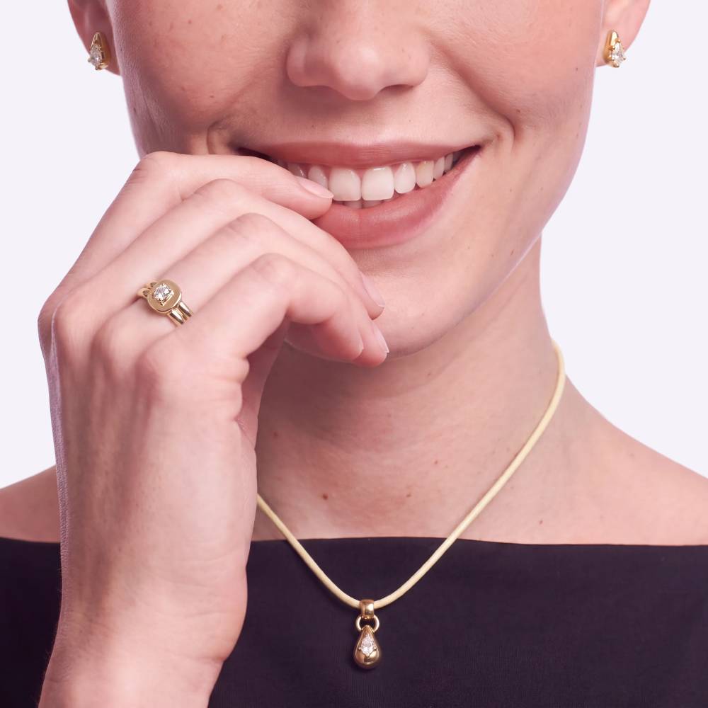 No. 3 Pear 0.25CT Diamond Necklace in Gold on an Adjustable Butter Yellow Cord-2 product photo