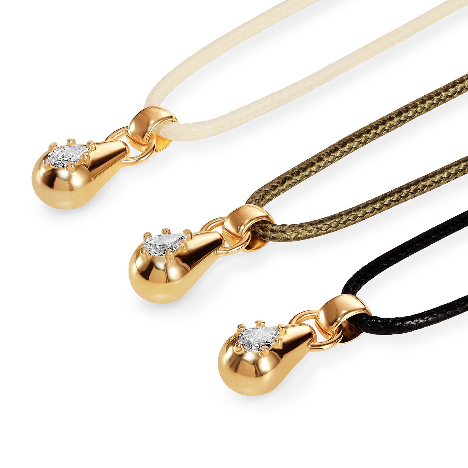 No. 3 Pear 0.25CT Diamond Necklace in Gold on an Adjustable Butter Yellow Cord-6 product photo