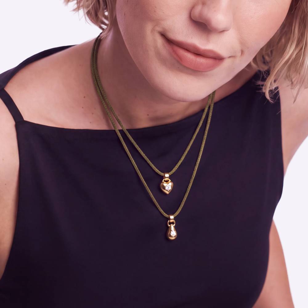 No. 3 Pear 0.25CT Diamond Necklace in Gold on an Adjustable Olive Green Cord-2 product photo