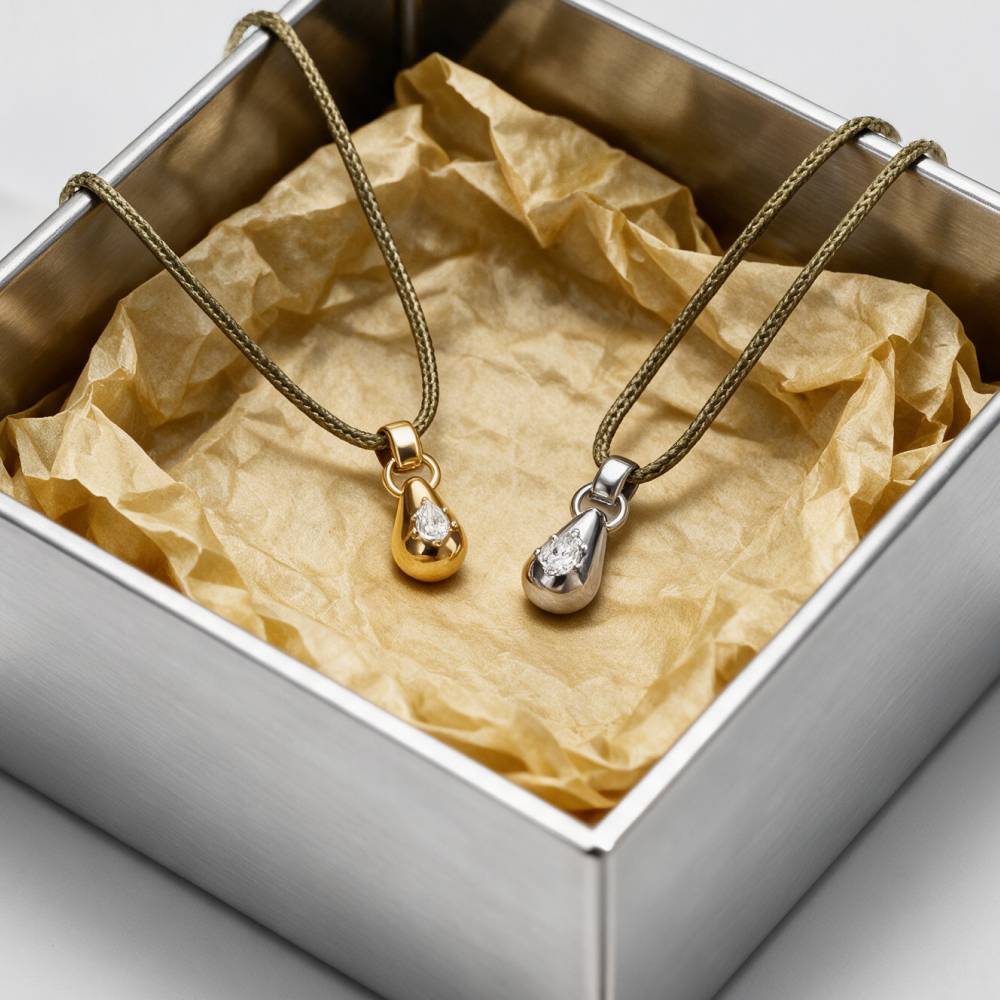 No. 3 Pear 0.25CT Diamond Necklace in Gold on an Adjustable Olive Green Cord-3 product photo