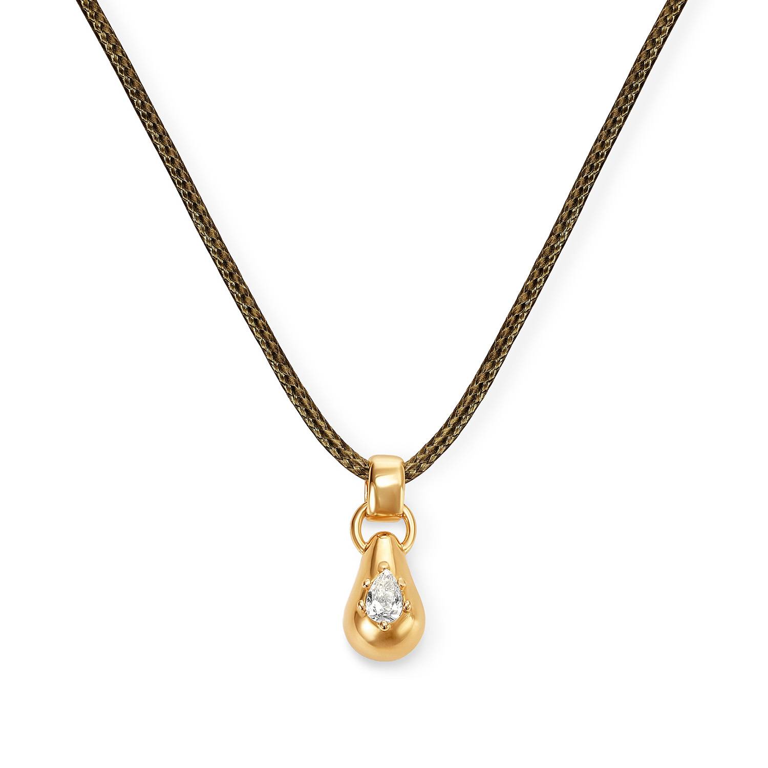 No. 3 Pear 0.25CT Diamond Necklace in Gold on an Adjustable Olive Green Cord-4 product photo