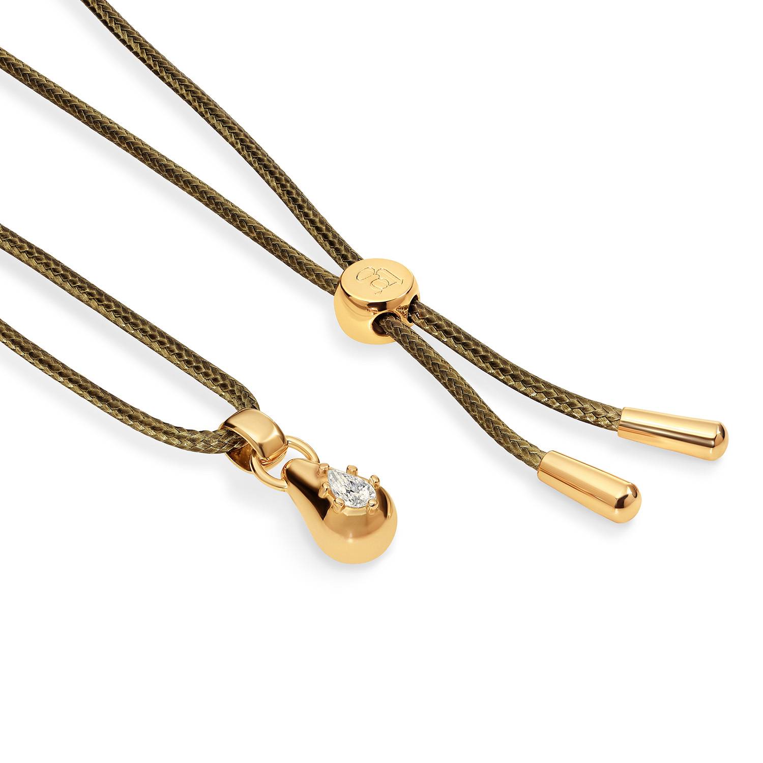 No. 3 Pear 0.25CT Diamond Necklace in Gold on an Adjustable Olive Green Cord-5 product photo