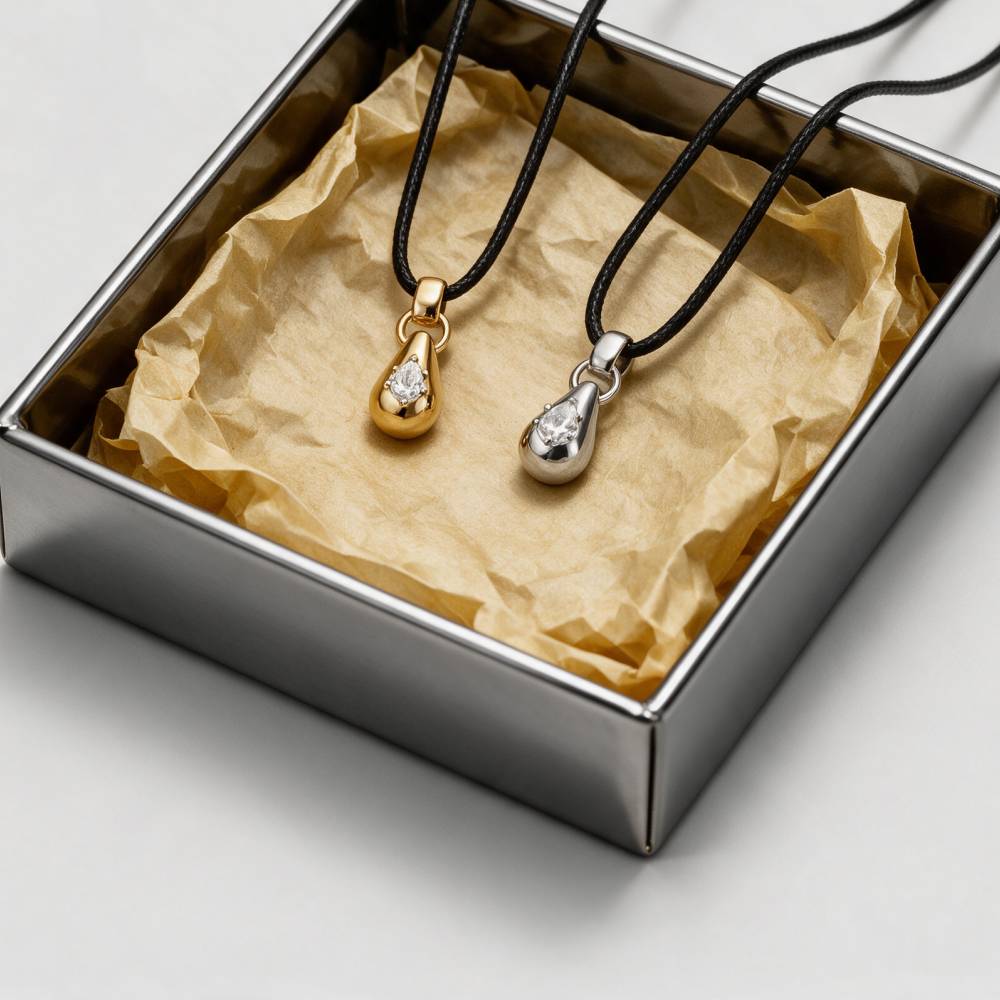No. 3 Pear 0.25CT Diamond Necklace in Silver on an Adjustable Black Cord-3 product photo