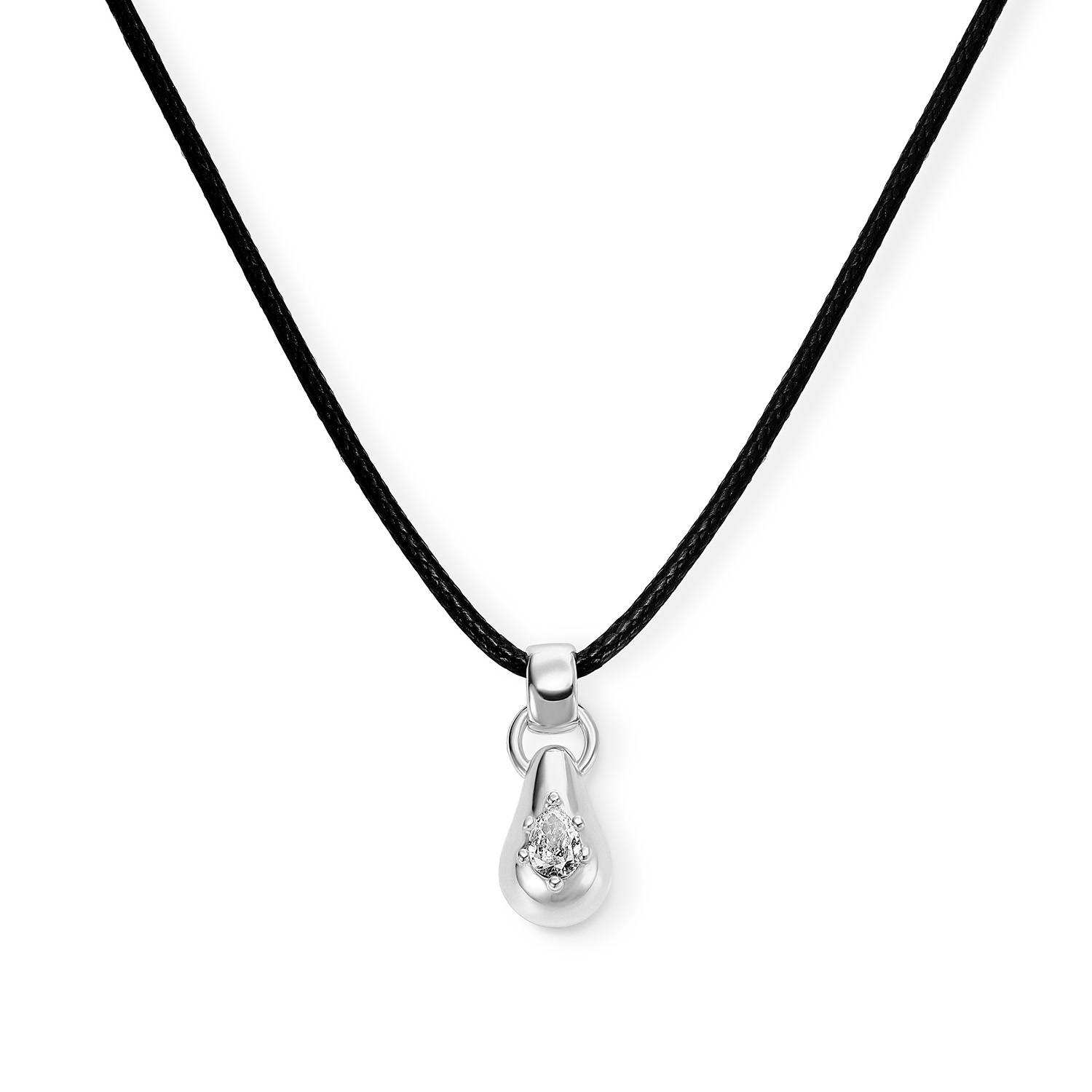 No. 3 Pear 0.25CT Diamond Necklace in Silver on an Adjustable Black Cord-4 product photo