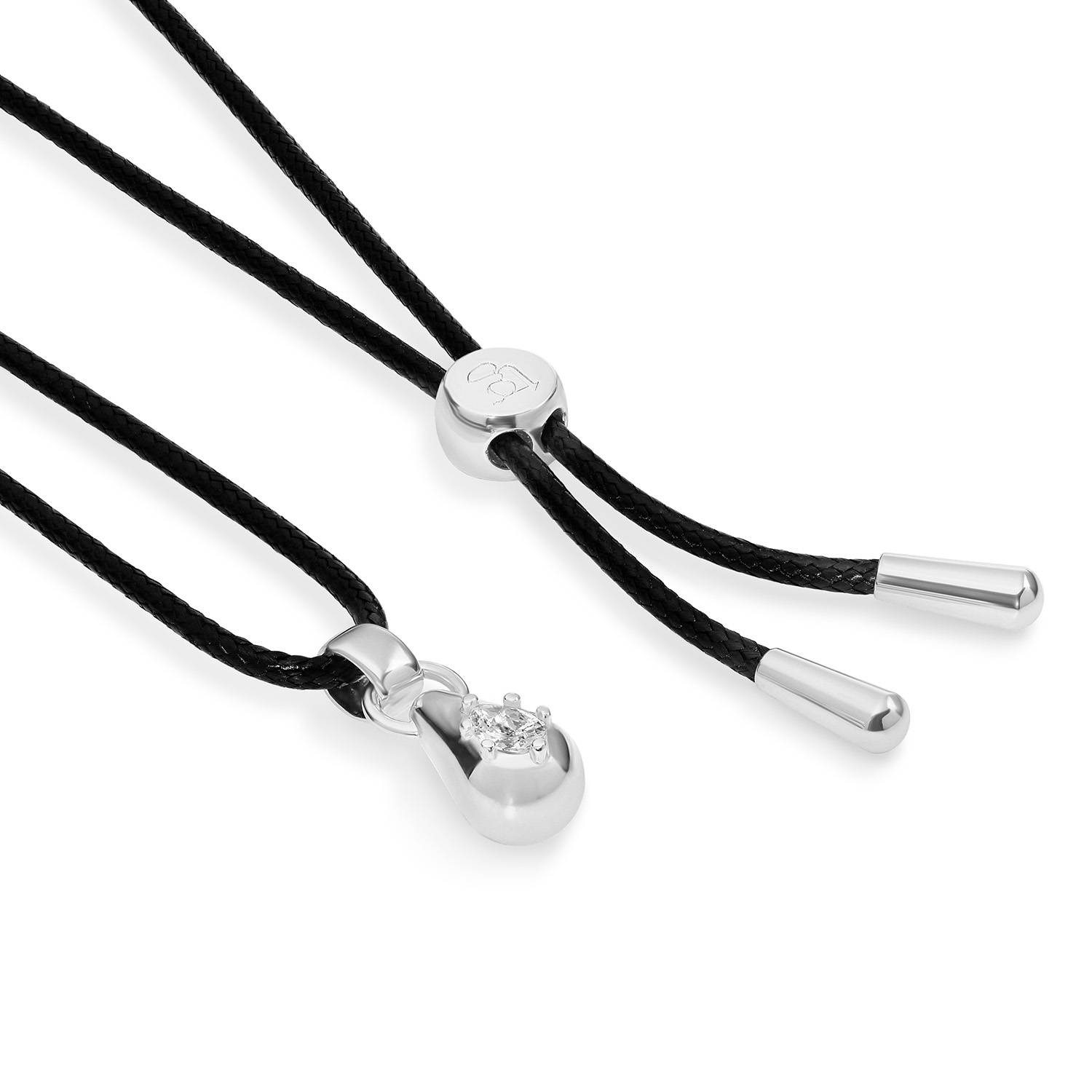 No. 3 Pear 0.25CT Diamond Necklace in Silver on an Adjustable Black Cord-5 product photo