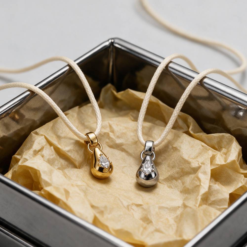 No. 3 Pear 0.25CT Diamond Necklace in Silver on an Adjustable Butter Yellow Cord-3 product photo