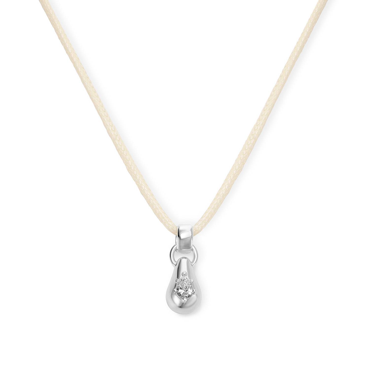No. 3 Pear 0.25CT Diamond Necklace in Silver on an Adjustable Butter Yellow Cord