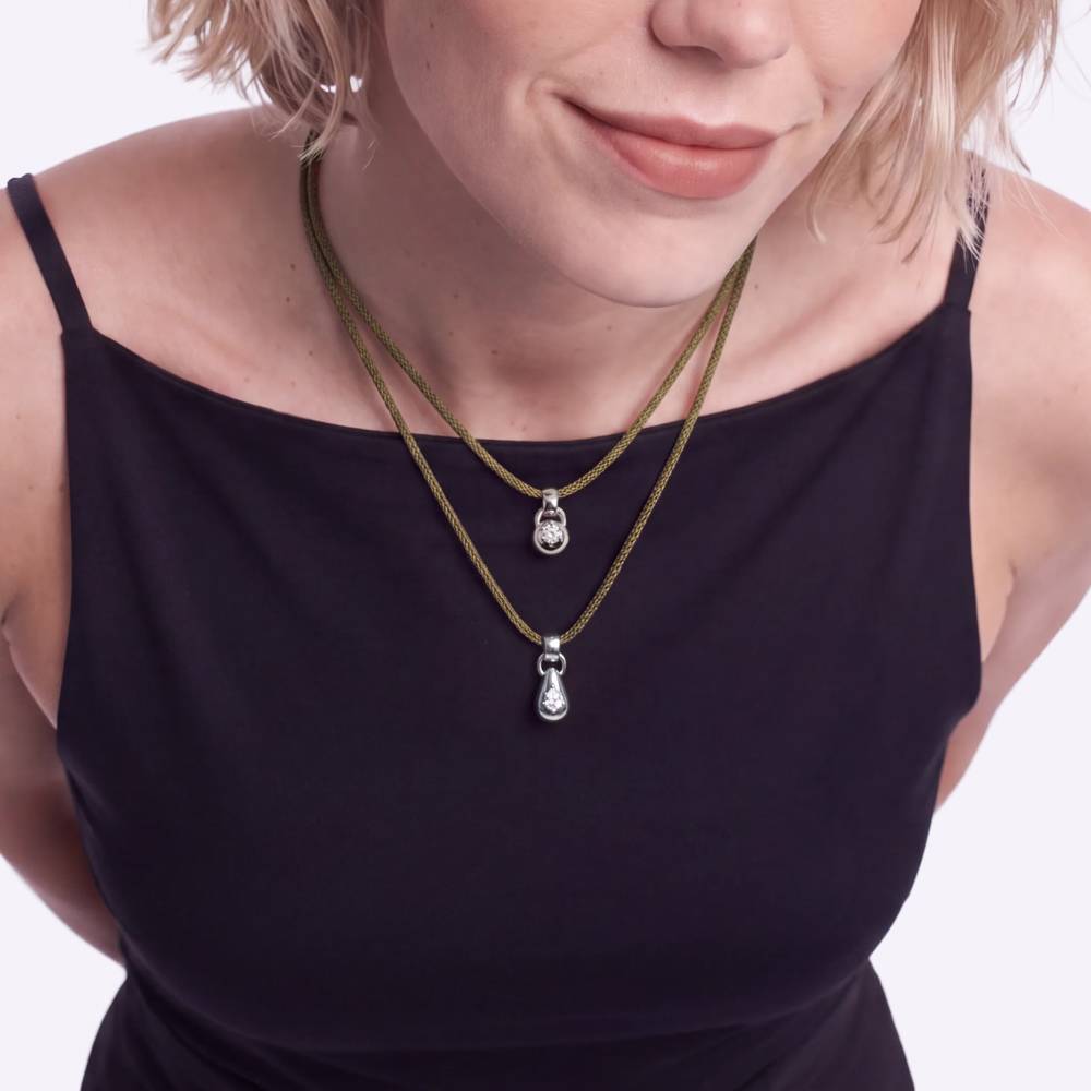 No. 3 Pear 0.25CT Diamond Necklace in Silver on an Adjustable Olive Green Cord-2 product photo