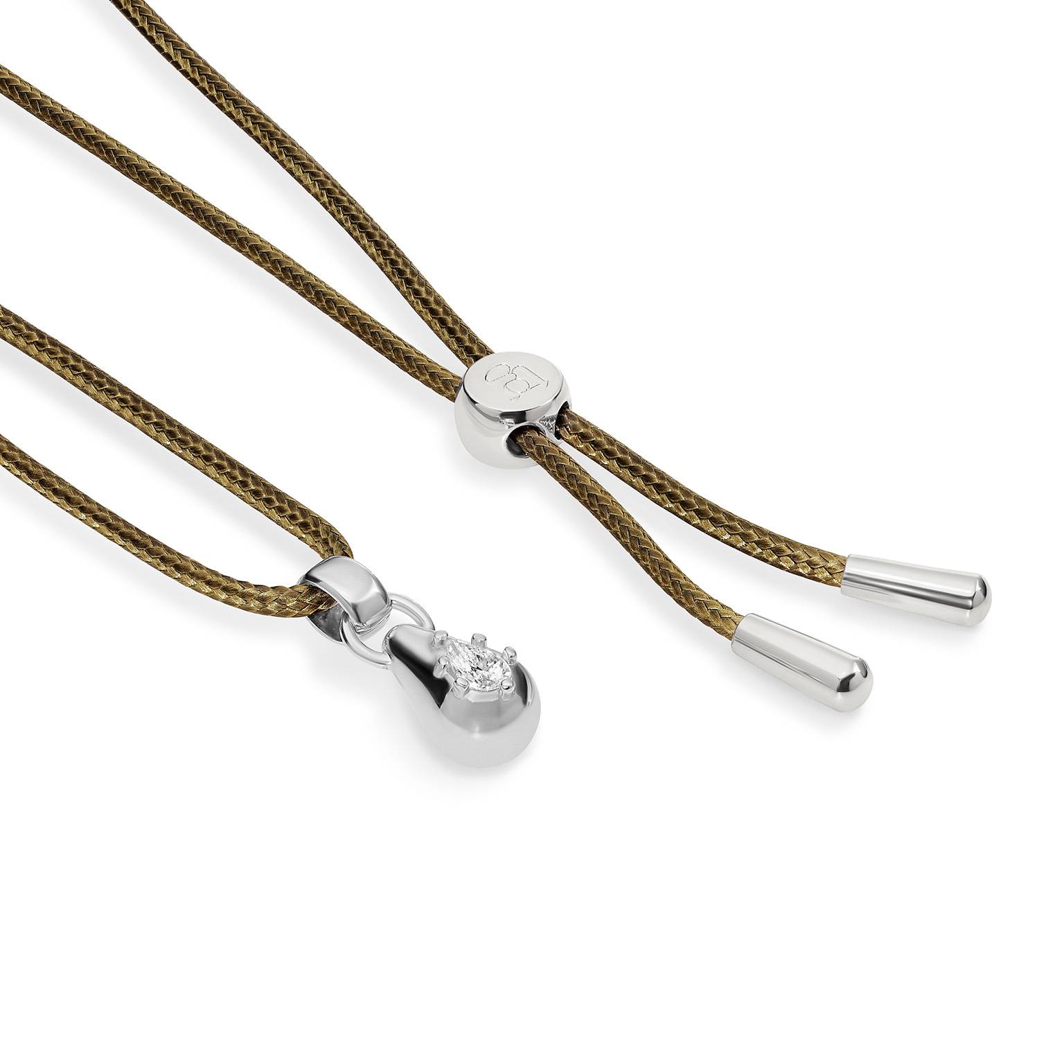 No. 3 Pear 0.25CT Diamond Necklace in Silver on an Adjustable Olive Green Cord-5 product photo