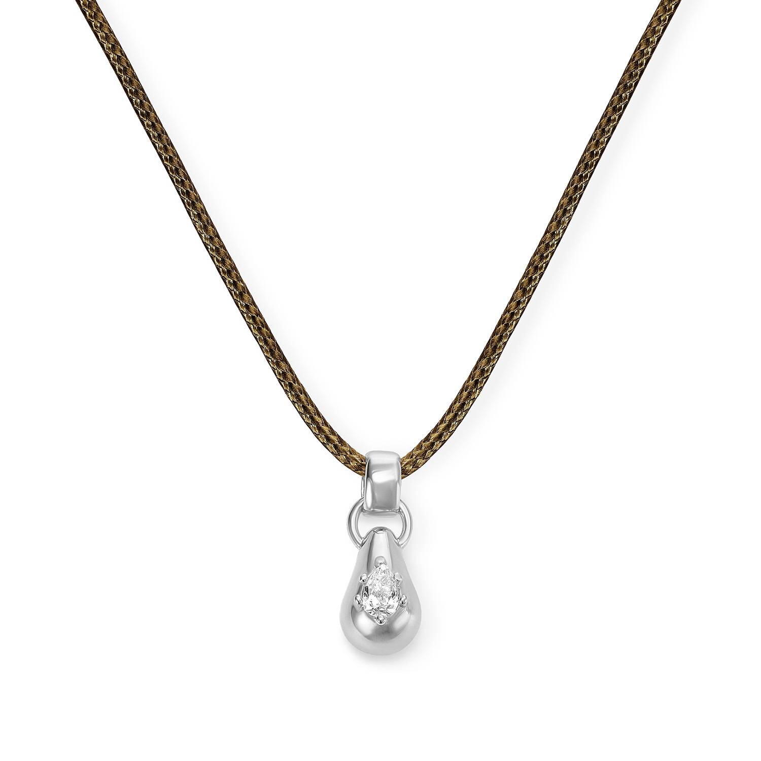 No. 3 Pear 0.25CT Diamond Necklace in Silver on an Adjustable Olive Green Cord-4 product photo