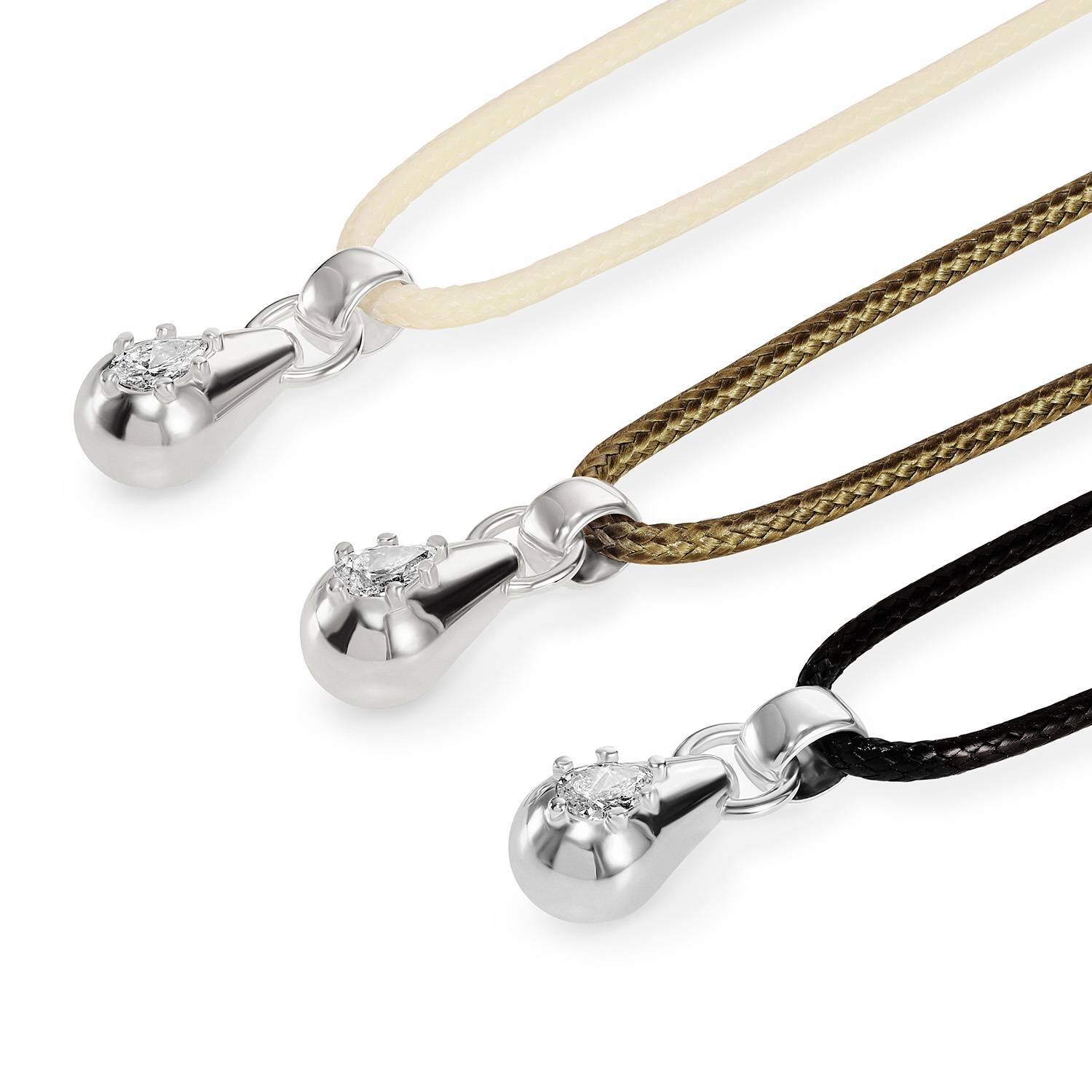 No. 3 Pear 0.25CT Diamond Necklace in Silver on an Adjustable Olive Green Cord-6 product photo