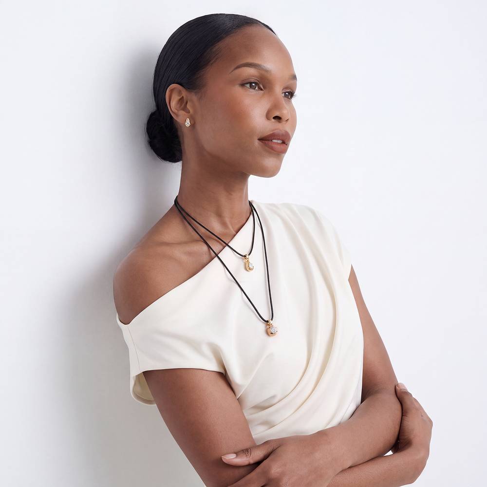No. 3 Pear 1.0CT Diamond Necklace in Gold on an Adjustable Black Cord-1 product photo