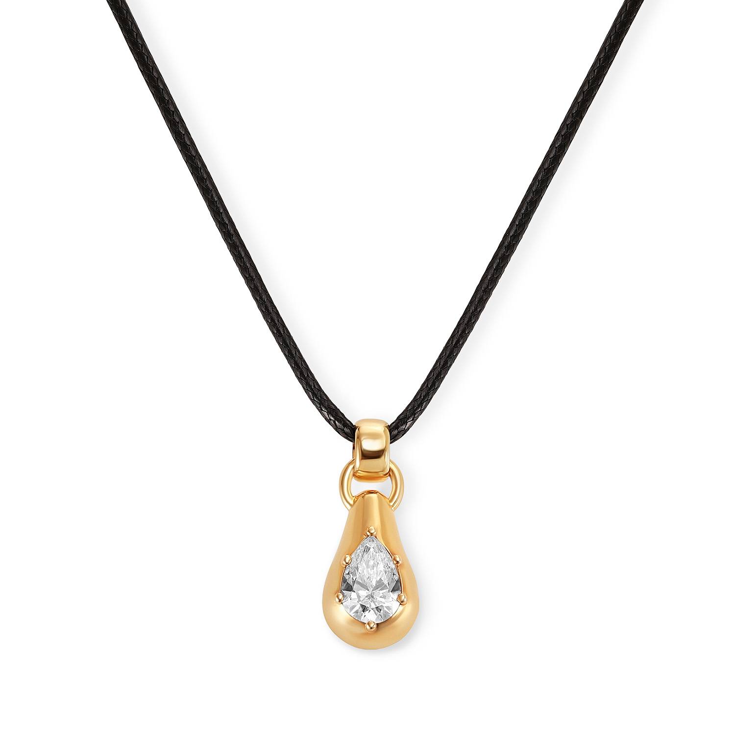 No. 3 Pear 1.0CT Diamond Necklace in Gold on an Adjustable Black Cord-4 product photo