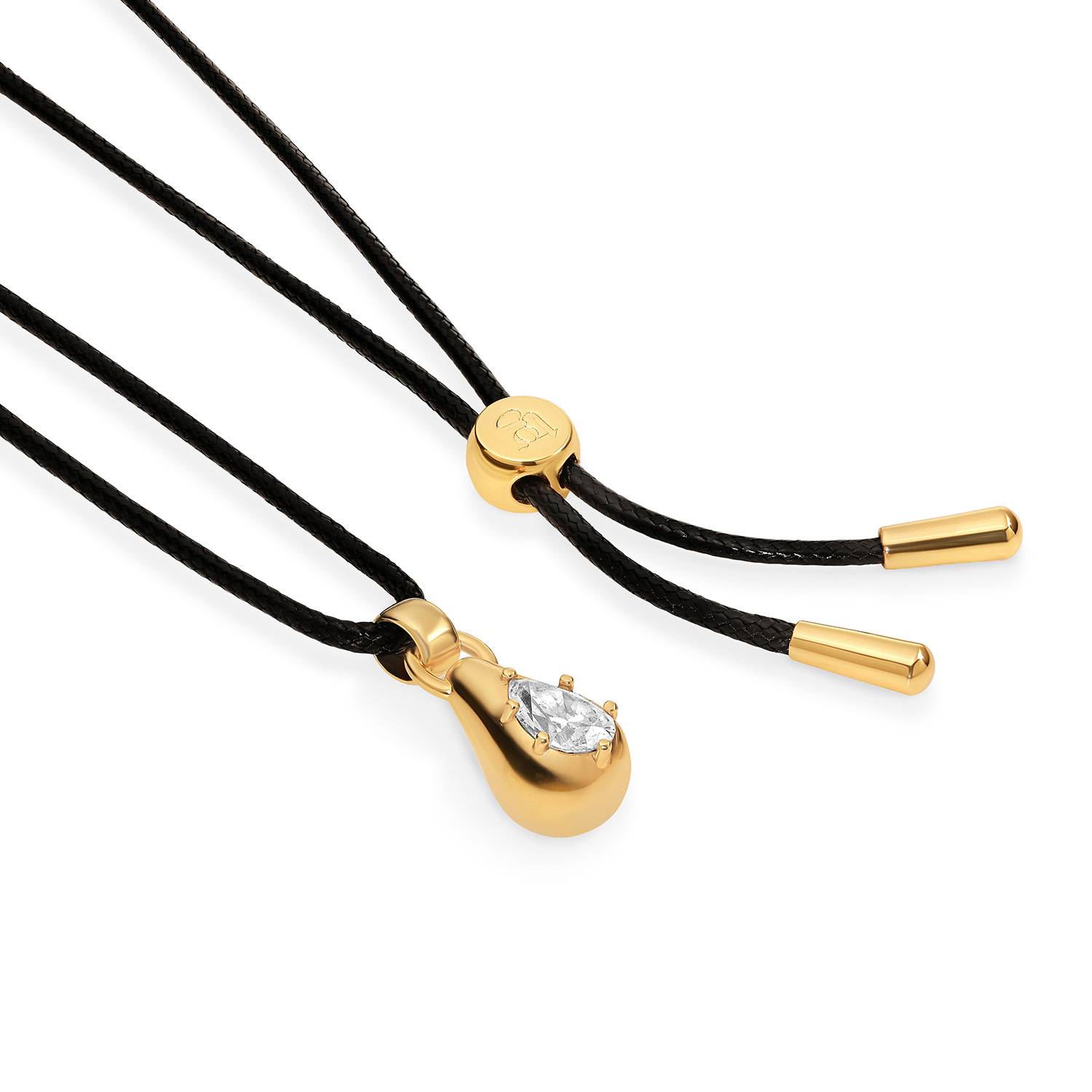 No. 3 Pear 1.0CT Diamond Necklace in Gold on an Adjustable Black Cord-5 product photo