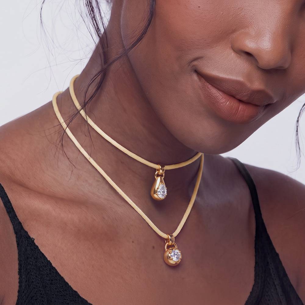 No. 3 Pear 1.0CT Diamond Necklace in Gold on an Adjustable Butter Yellow Cord-3 product photo