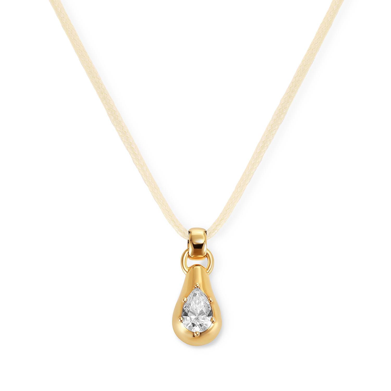 No. 3 Pear 1.0CT Diamond Necklace in Gold on an Adjustable Butter Yellow Cord-4 product photo