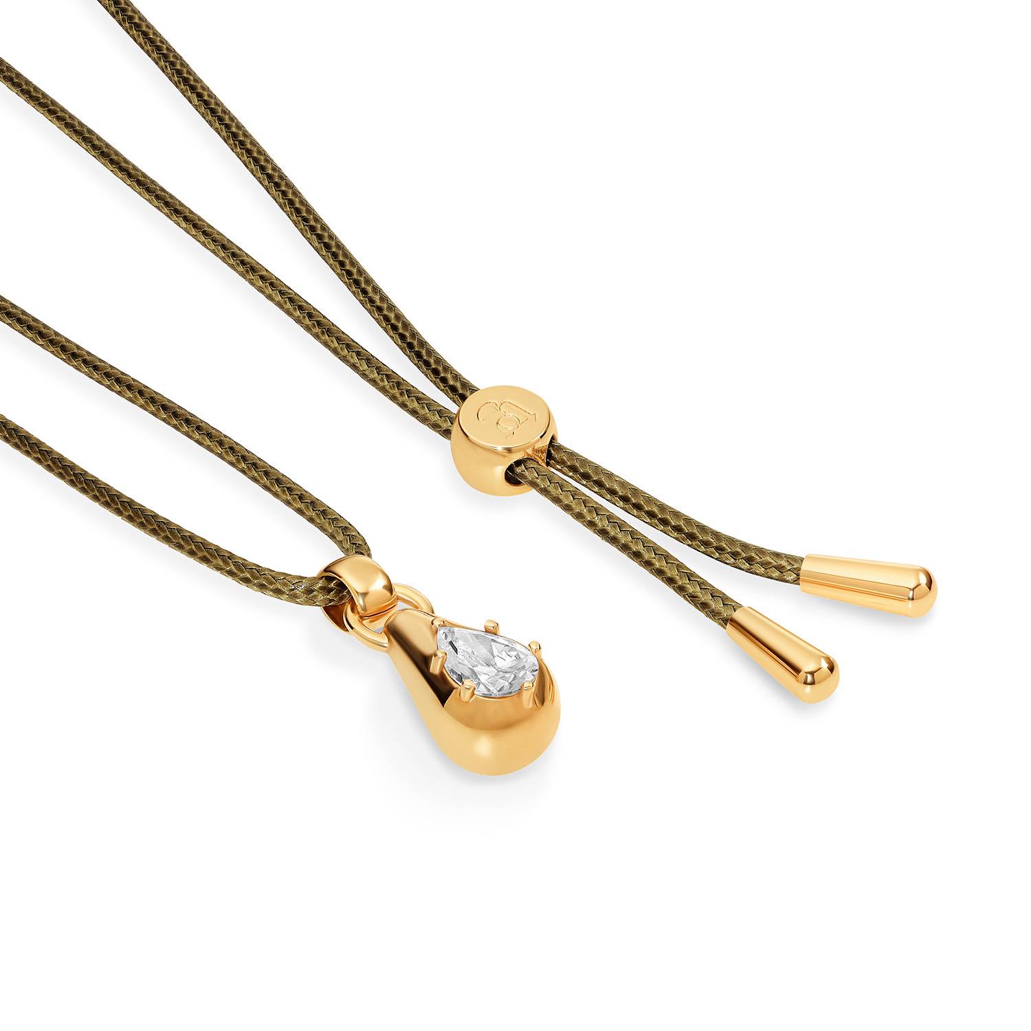 No. 3 Pear 1.0CT Diamond Necklace in Gold on an Adjustable Olive Green Cord-5 product photo