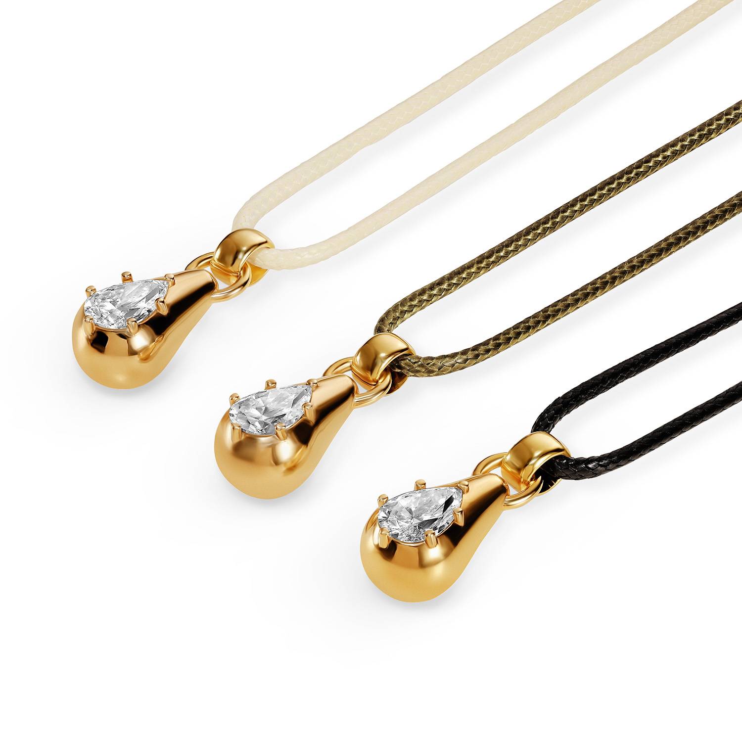 No. 3 Pear 1.0CT Diamond Necklace in Gold on an Adjustable Olive Green Cord-6 product photo