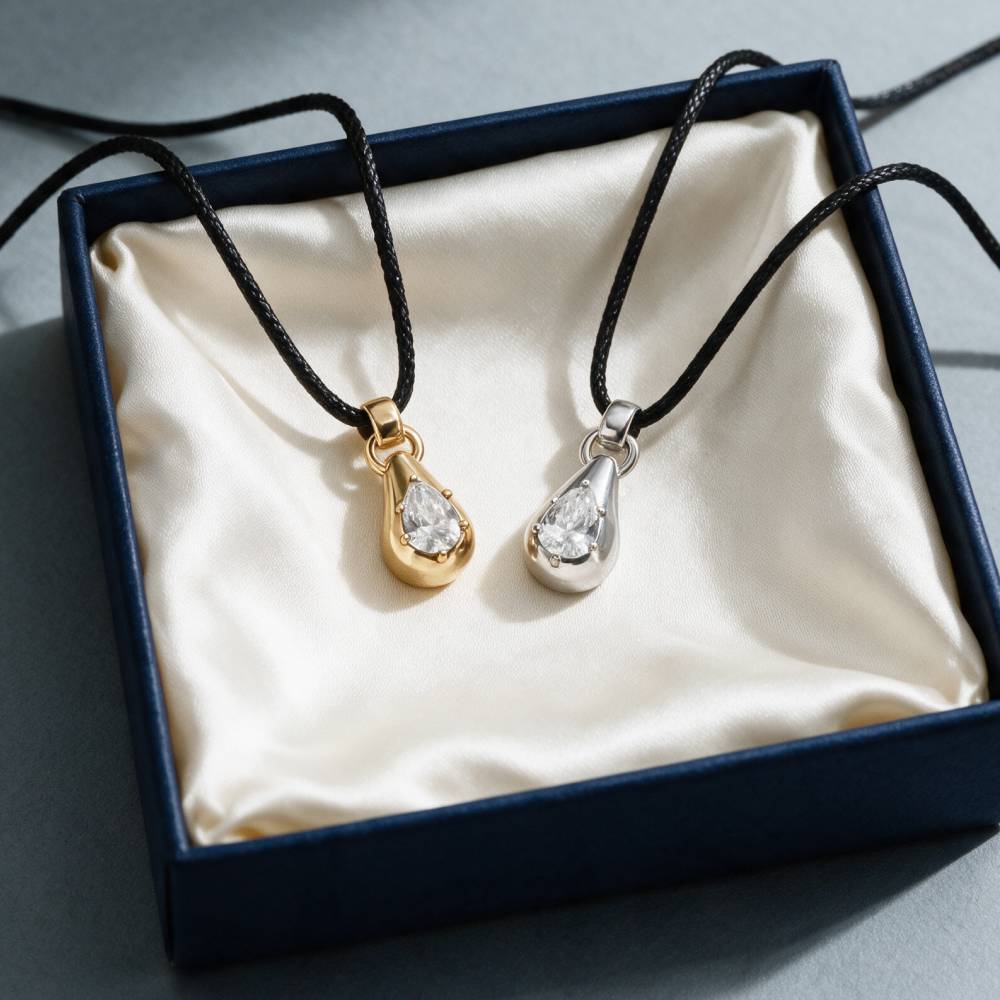 No. 3 Pear 1.0CT Diamond Necklace in Silver on an Adjustable Black Cord-3 product photo