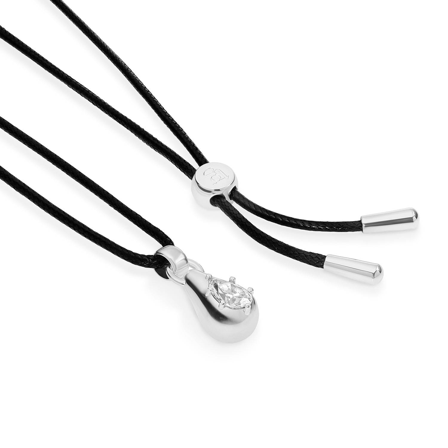 No. 3 Pear 1.0CT Diamond Necklace in Silver on an Adjustable Black Cord-5 product photo