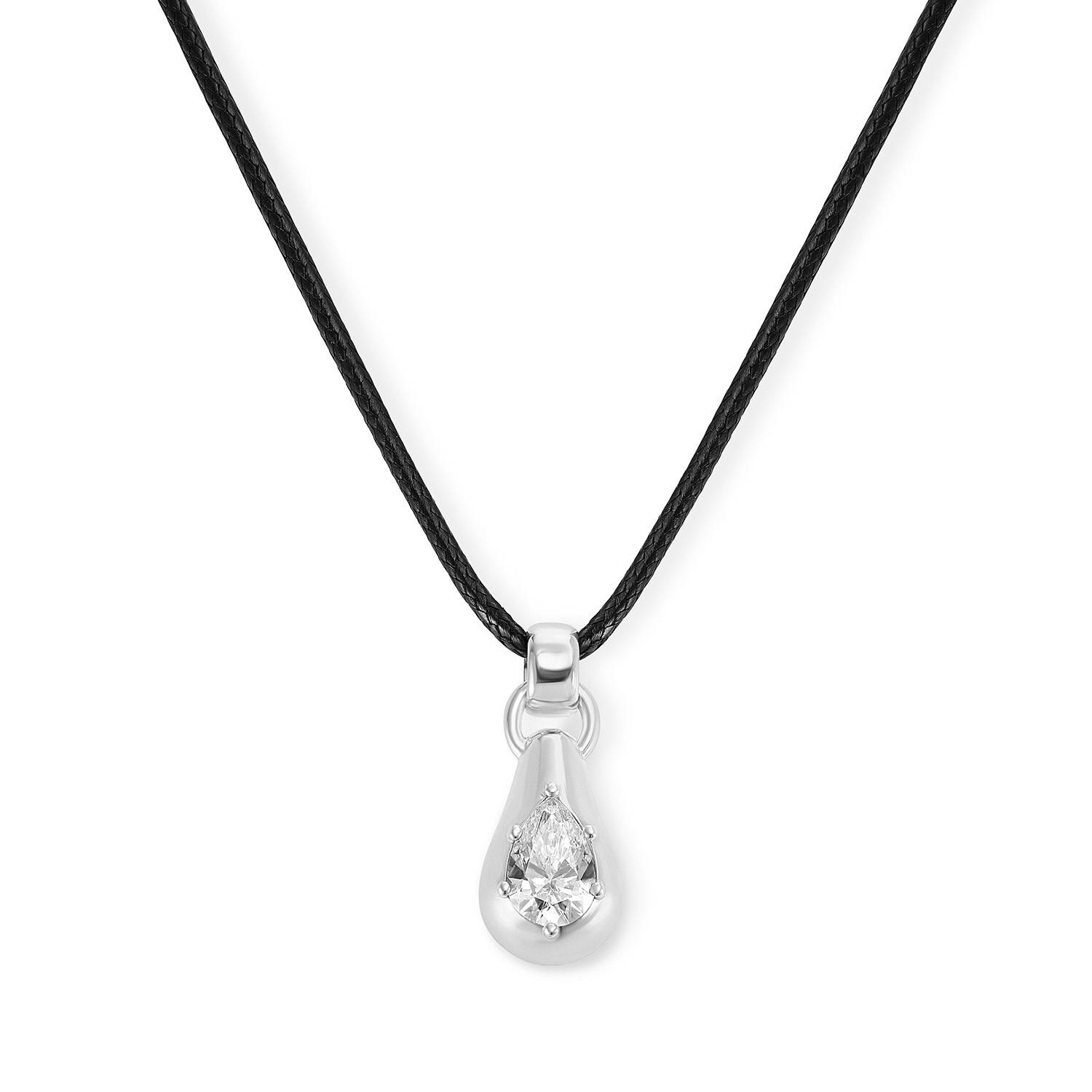 No. 3 Pear 1.0CT Diamond Necklace in Silver on an Adjustable Black Cord-4 product photo