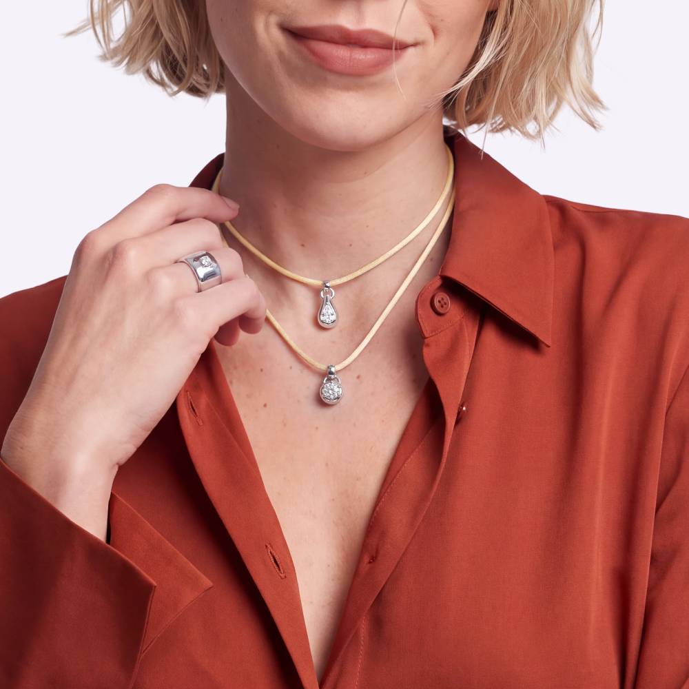No. 3 Pear 1.0CT Diamond Necklace in Silver on an Adjustable Butter Yellow Cord-2 product photo
