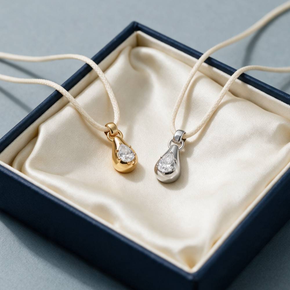 No. 3 Pear 1.0CT Diamond Necklace in Silver on an Adjustable Butter Yellow Cord-3 product photo