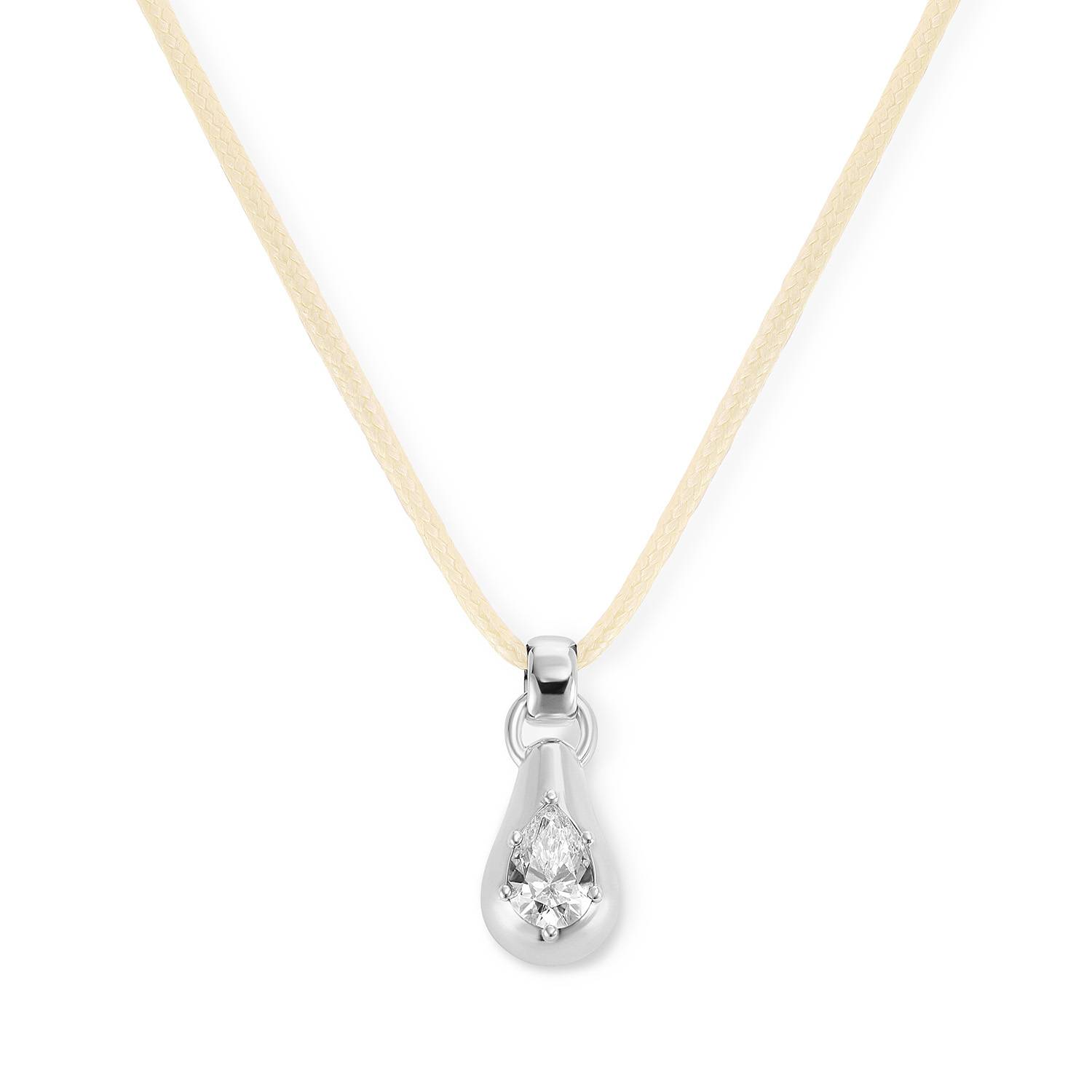 No. 3 Pear 1.0CT Diamond Necklace in Silver on an Adjustable Butter Yellow Cord-4 product photo