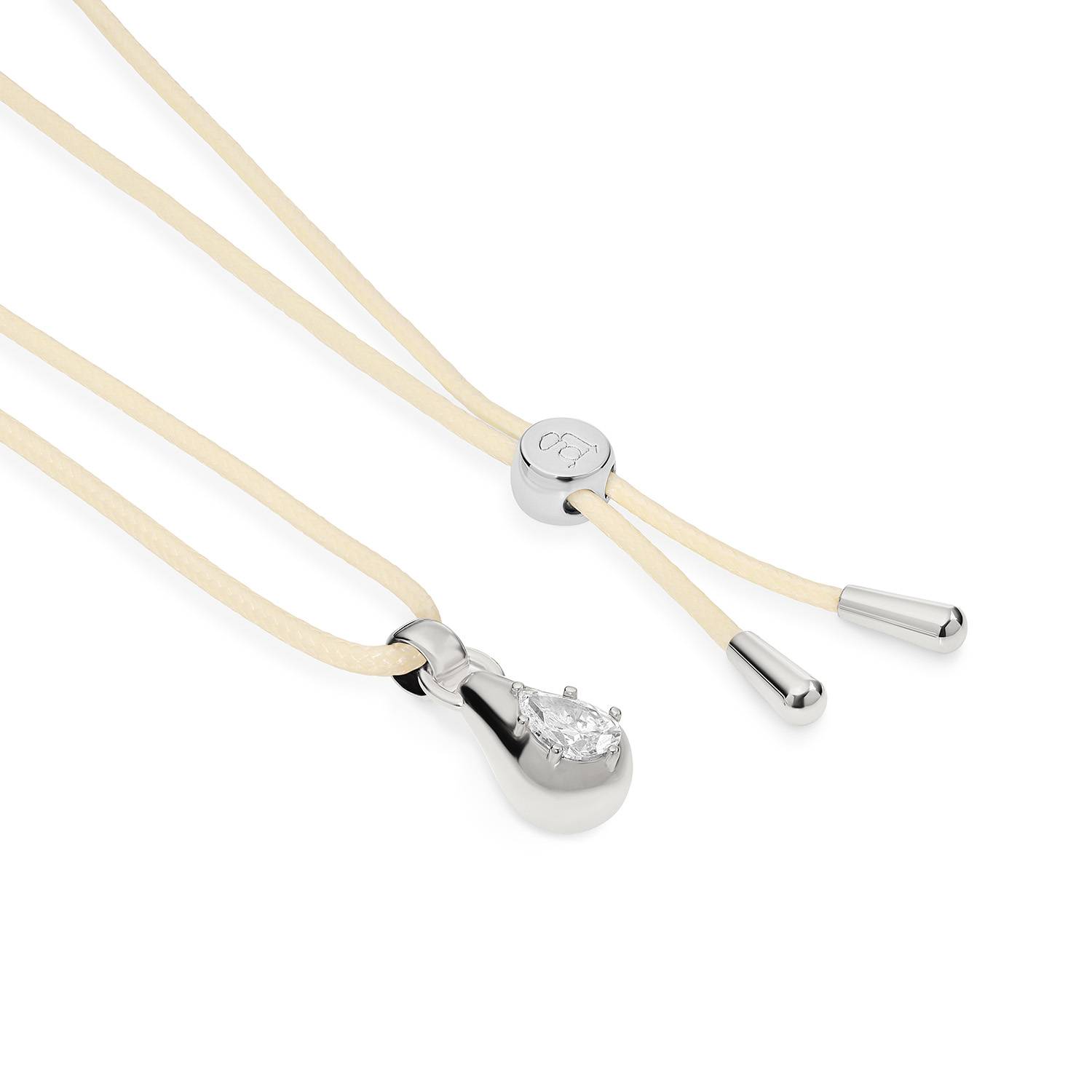 No. 3 Pear 1.0CT Diamond Necklace in Silver on an Adjustable Butter Yellow Cord-5 product photo