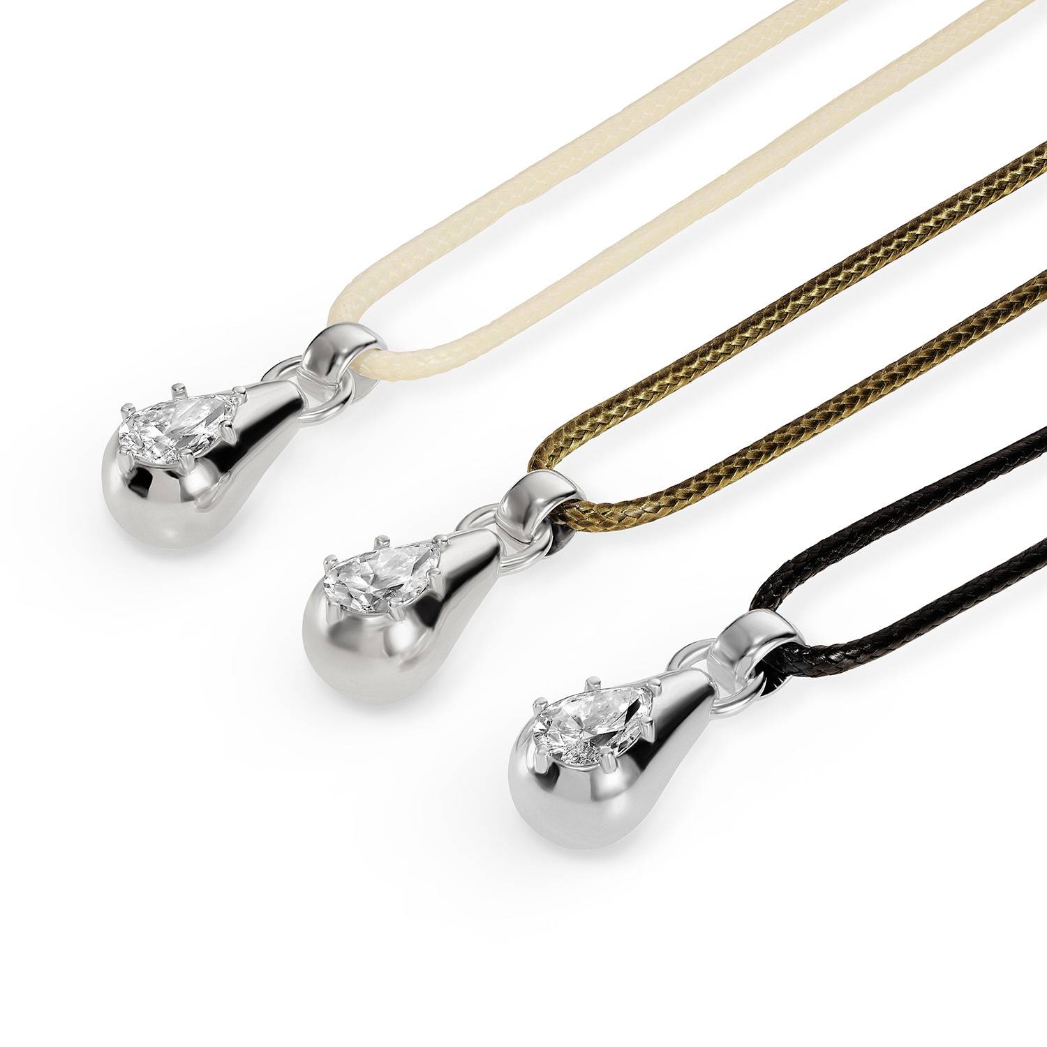 No. 3 Pear 1.0CT Diamond Necklace in Silver on an Adjustable Olive Green Cord-6 product photo