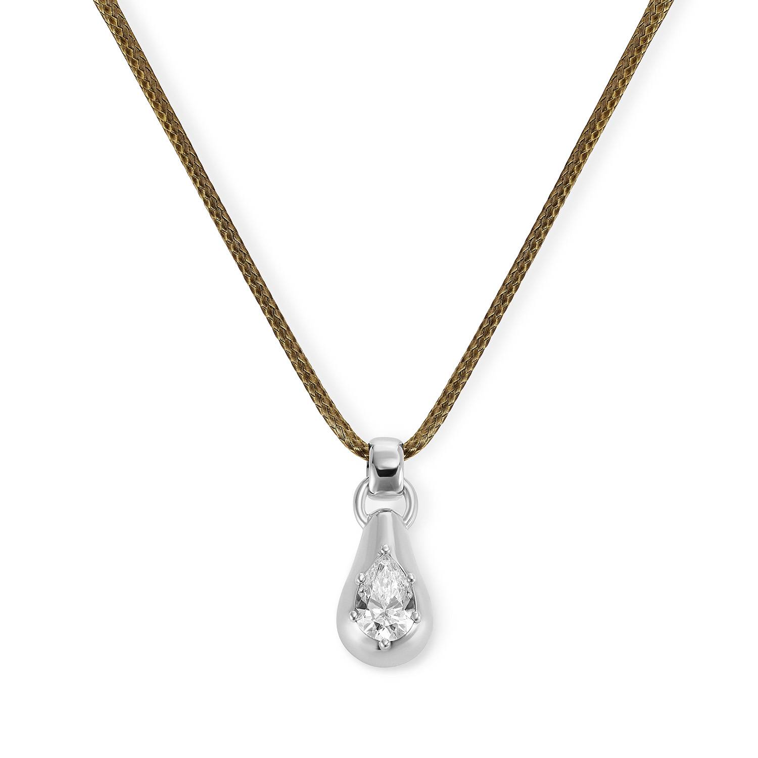 No. 3 Pear 1.0CT Diamond Necklace in Silver on an Adjustable Olive Green Cord-4 product photo