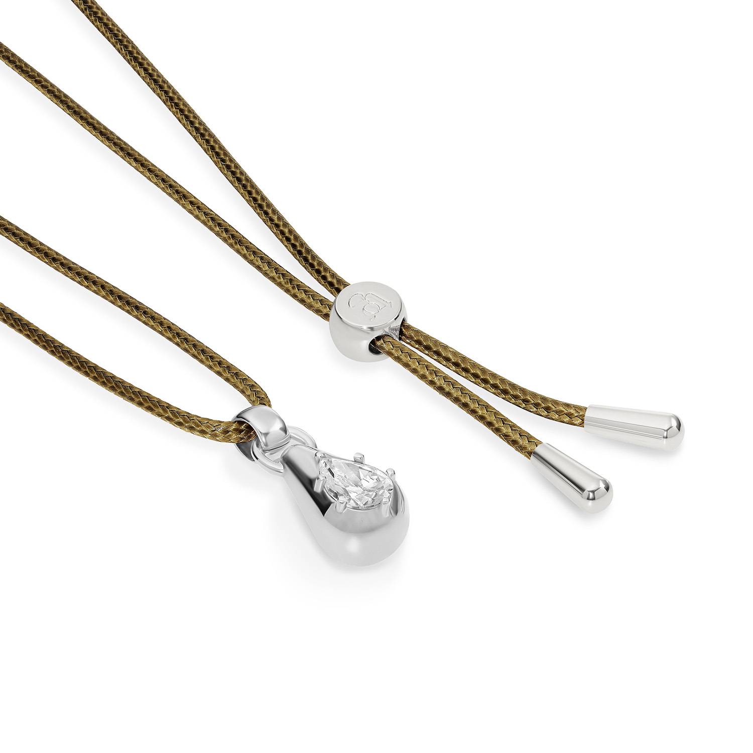 No. 3 Pear 1.0CT Diamond Necklace in Silver on an Adjustable Olive Green Cord-5 product photo