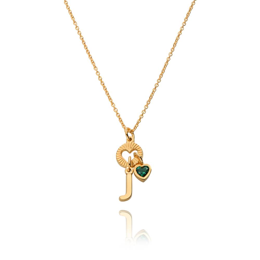 Noel Initial Necklace with Precious Heart Stone in 18K Gold Vermeil-3 product photo