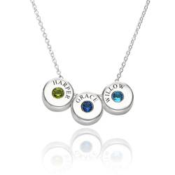 Theo Grace Nova Birthstone Necklace with Engraved Names in Silver