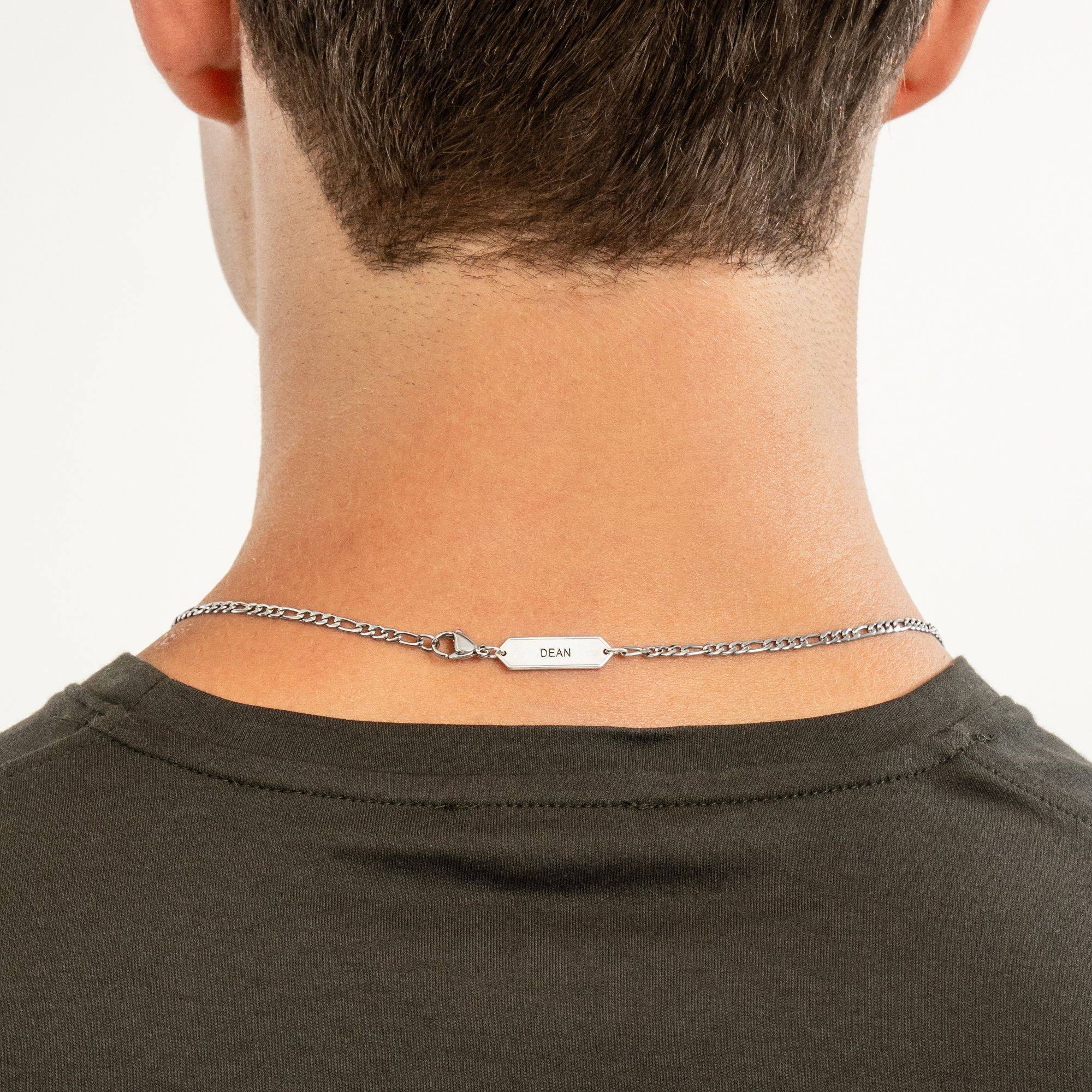 Engraved Figaro Necklace 5mm in Stainless Steel-4 product photo