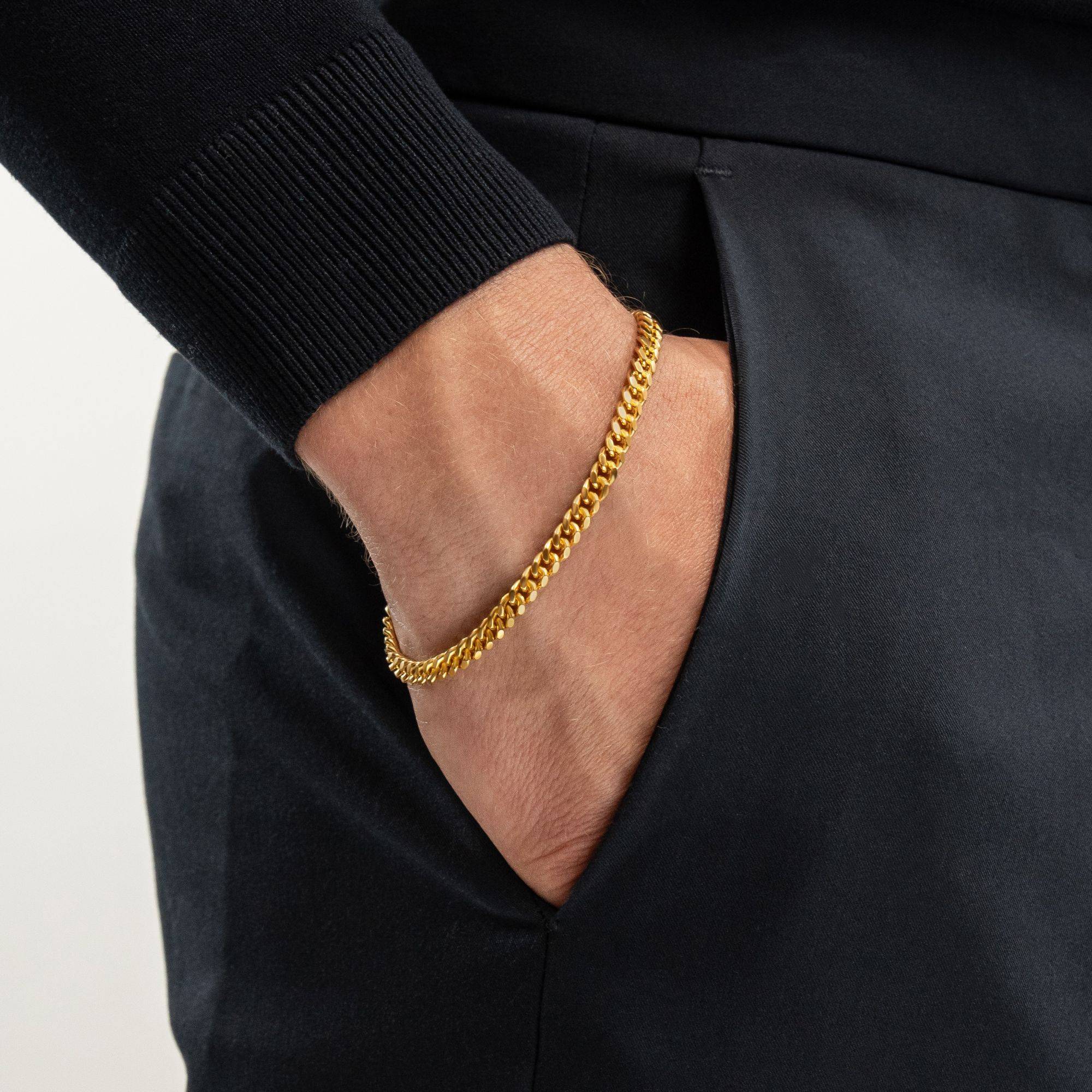 Engraved Cuban Chain Bracelet 3mm in Gold Plating-4 product photo