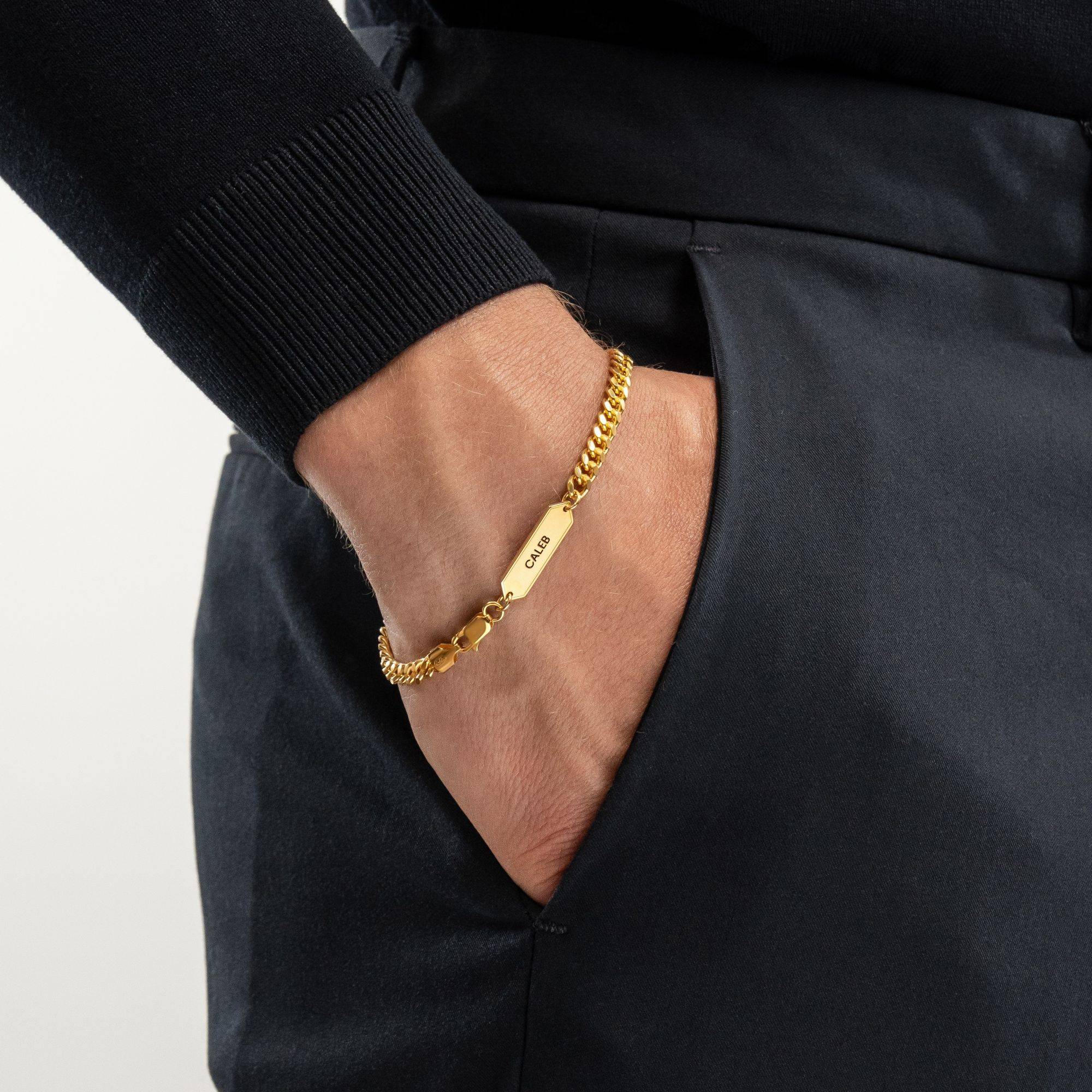 Engraved Cuban Chain Bracelet 3mm in Gold Plating-5 product photo