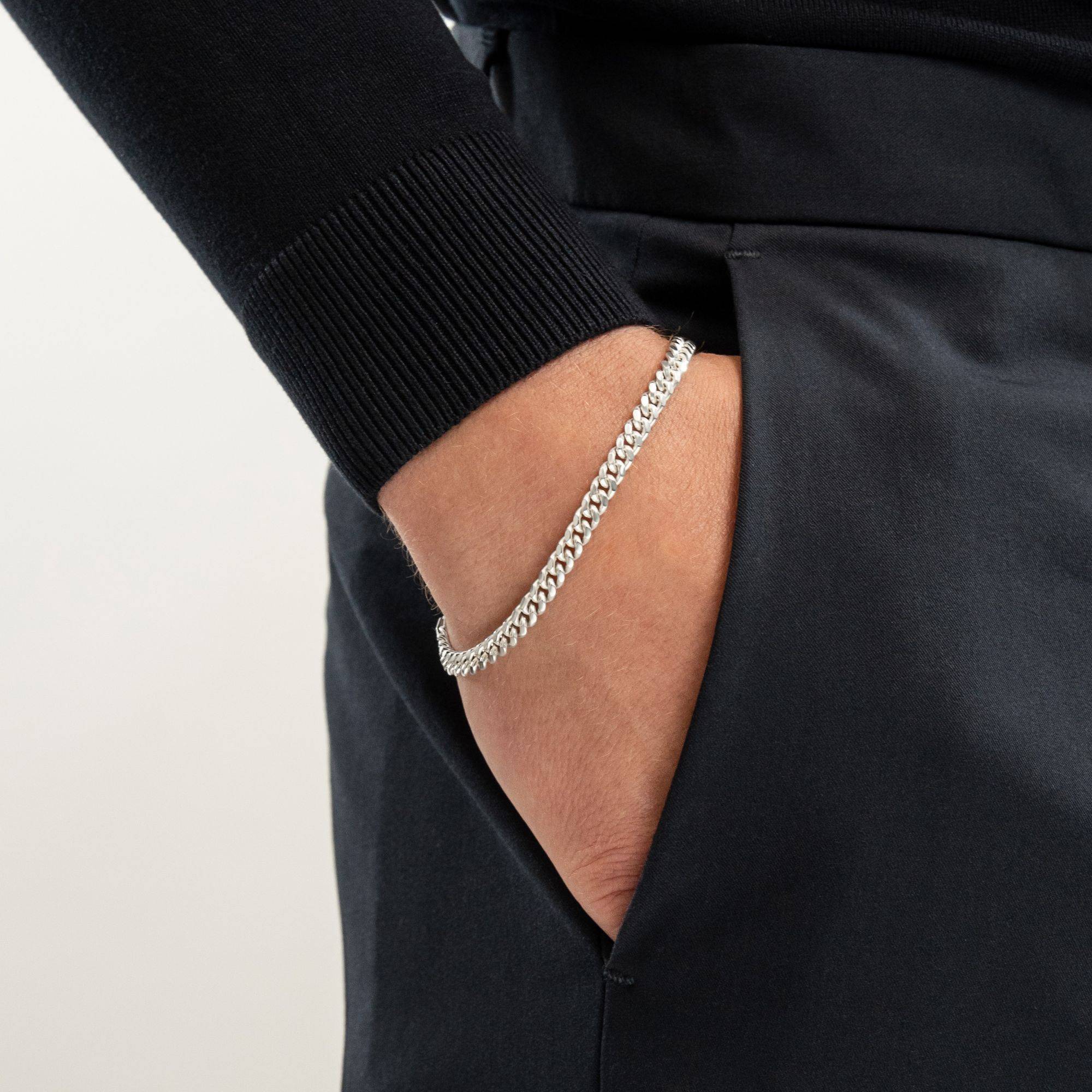 Engraved Cuban Chain Bracelet 3mm in Stainless Steel-4 product photo