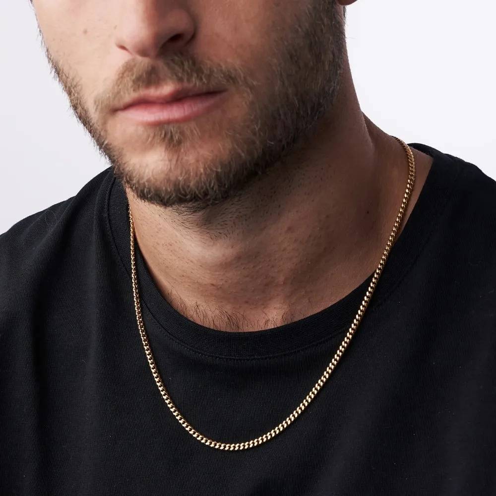 Engraved Cuban Chain Necklace 3mm in Gold Plating-2 product photo
