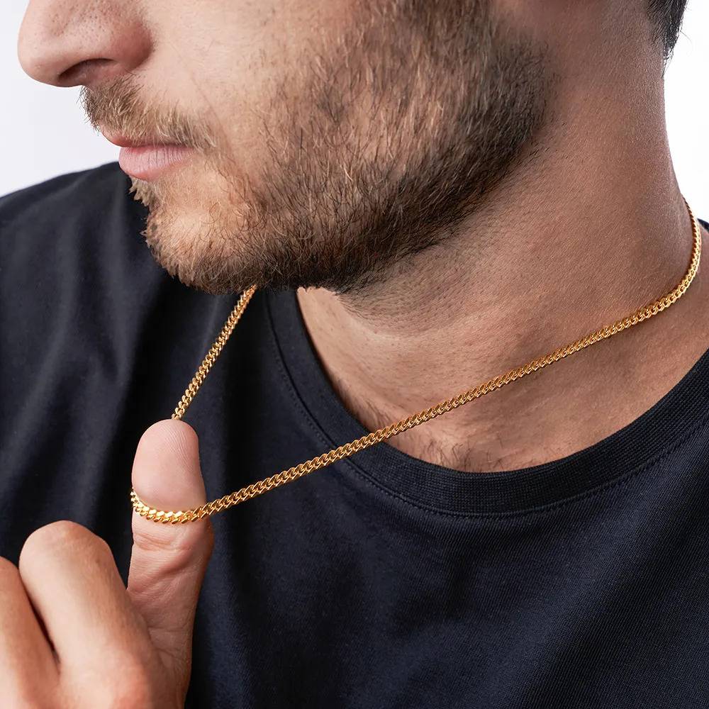 Engraved Cuban Chain Necklace 3mm in Gold Plating-1 product photo