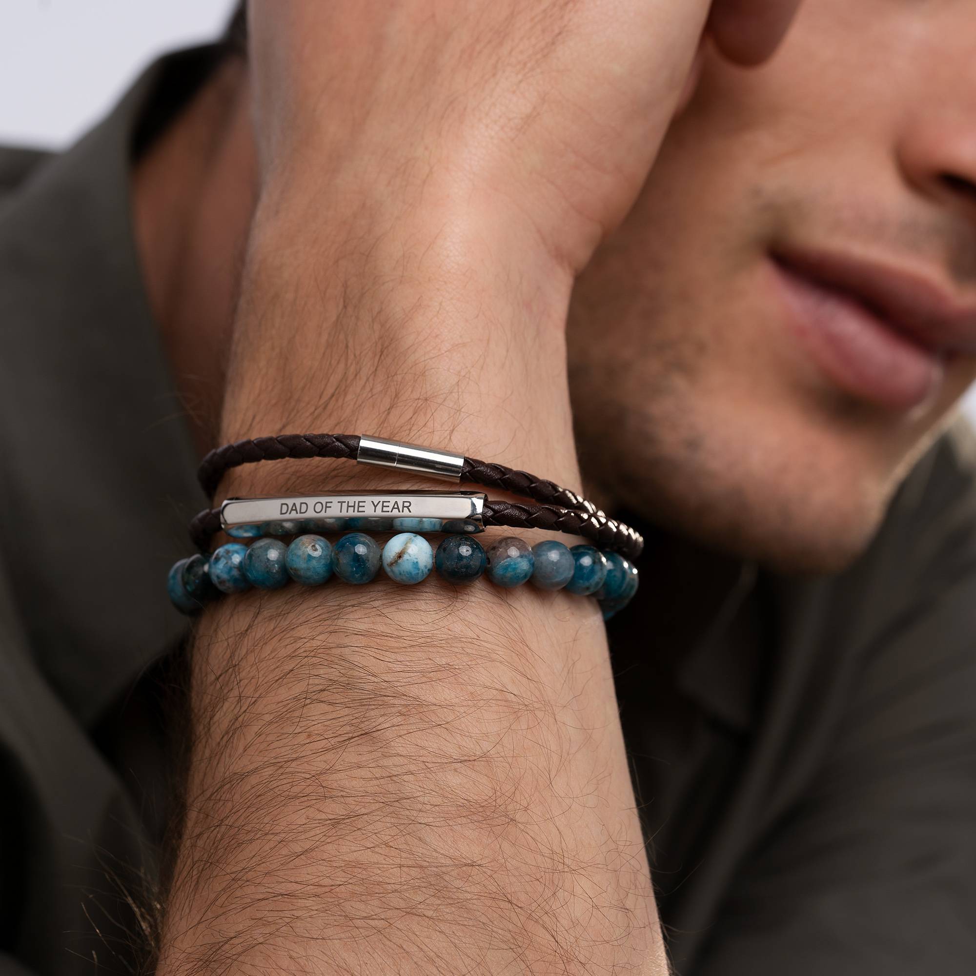 Personalized Woven Leather Double Wrap Free Gift Bracelet for Men-2 product photo