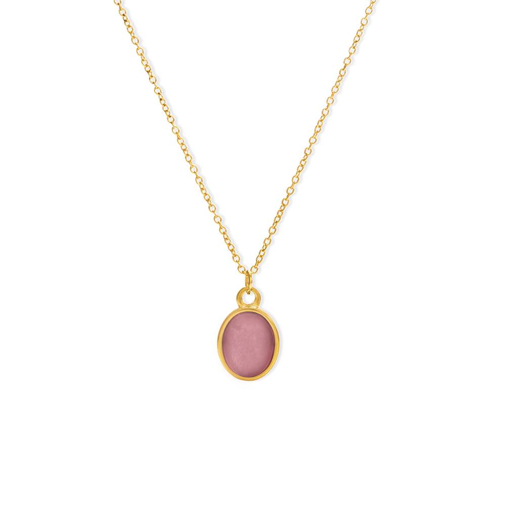 Pink Cabochon Pendant Necklace in Gold Plating-1 product photo