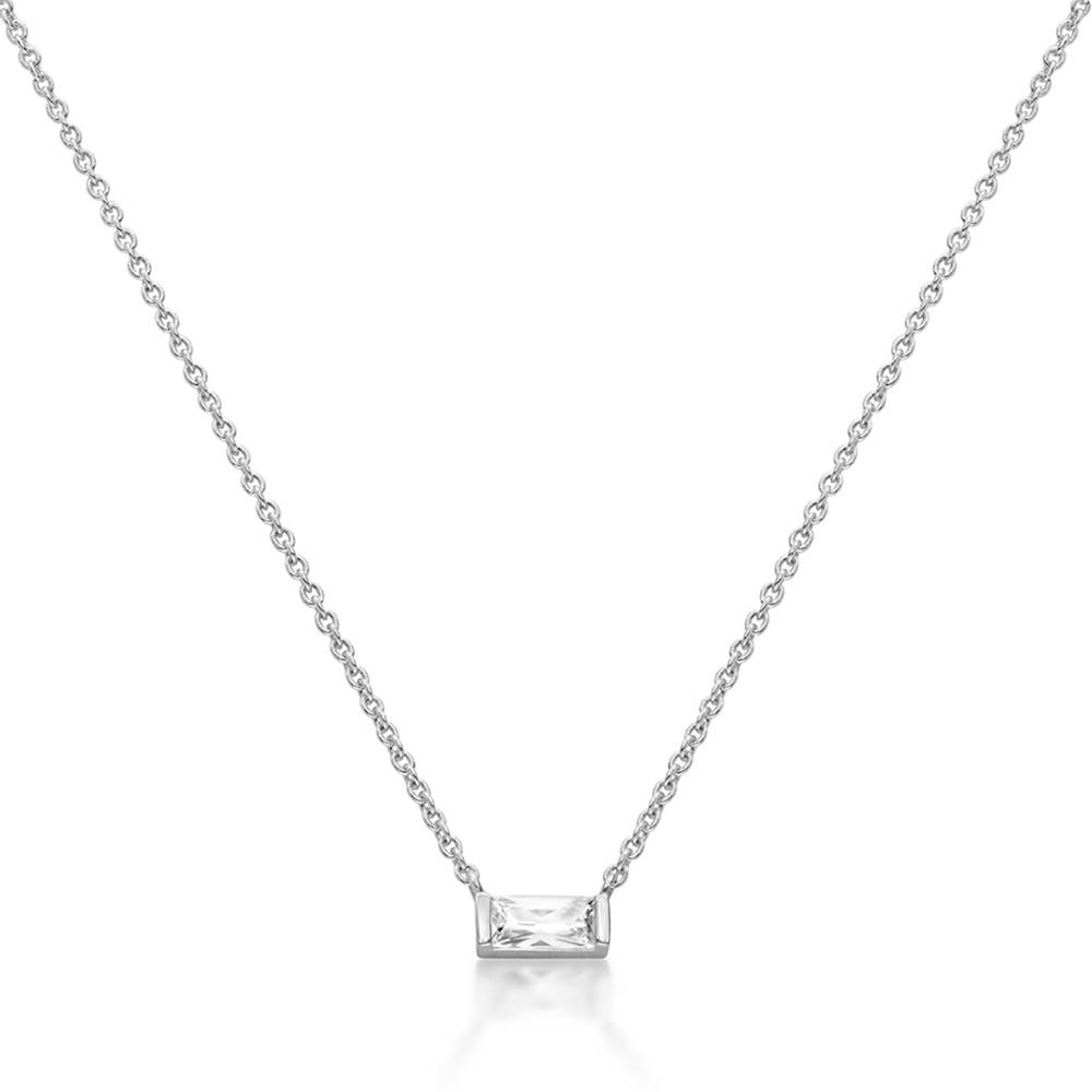 Rayna Birthstone Baguette Necklace in Silver-4 Rayna Birthstone Baguette Necklace in Silver-4 product photo